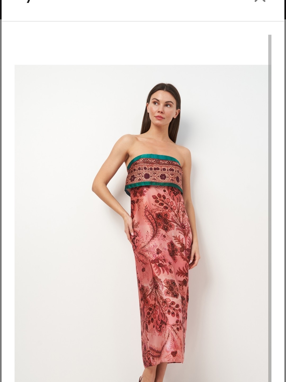 Zara Strapless Paisley Maxi Dress in Pink with Green Trim